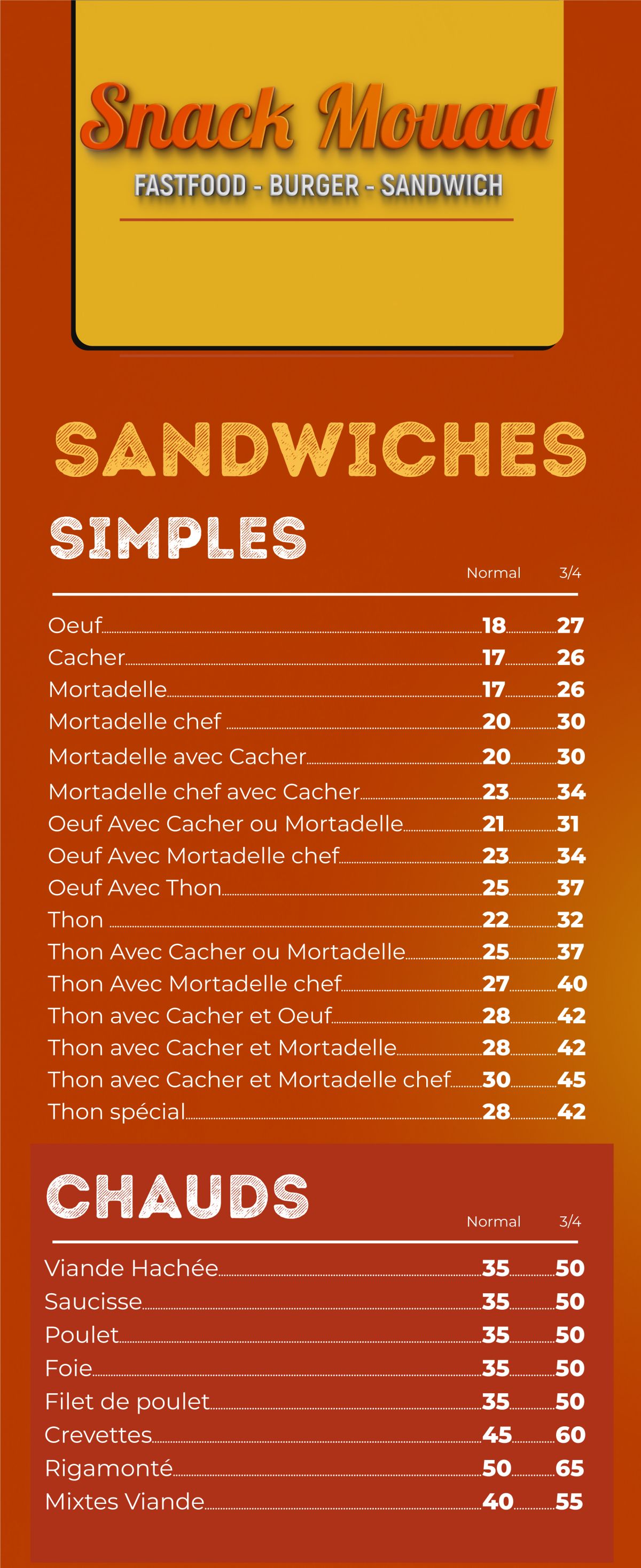 Snack Mouad - menu